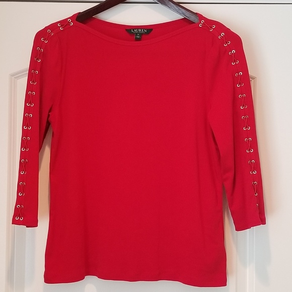 Ralph Lauren Lace Up Boatneck XL Red - Picture 2 of 6